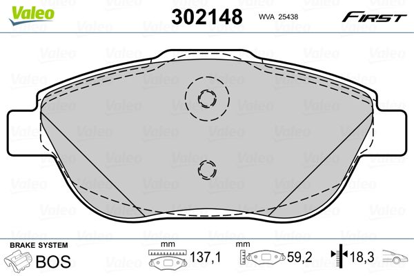 Brake Pad Set, disc brake VALEO 302148