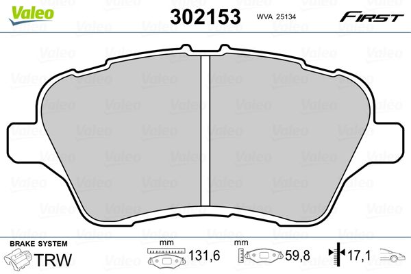 Brake Pad Set, disc brake VALEO 302153