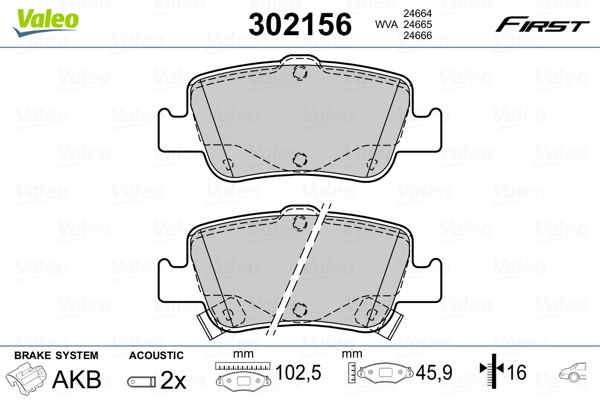 Brake Pad Set, disc brake VALEO 302156