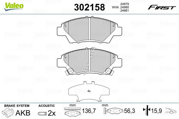 Brake Pad Set, disc brake VALEO 302158