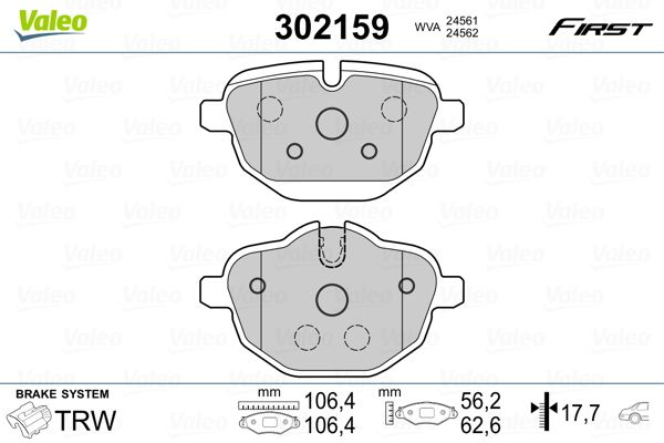 Stabdžių trinkelių rinkinys, diskinis stabdys VALEO 302159