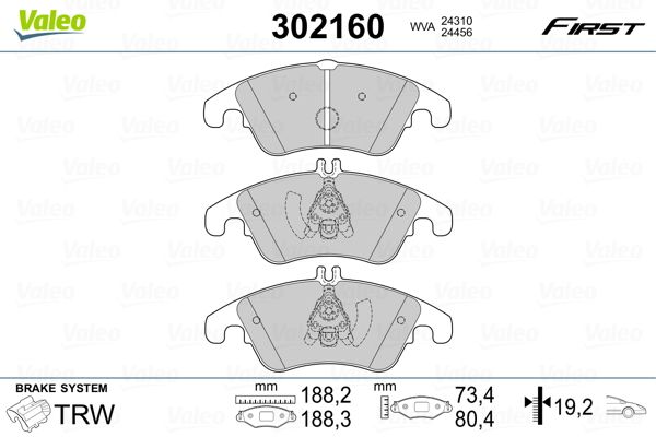 Stabdžių trinkelių rinkinys, diskinis stabdys VALEO 302160