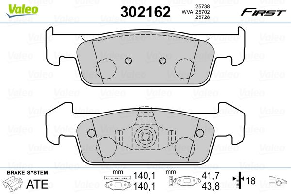 Комплект гальмівних накладок, дискове гальмо VALEO 302162