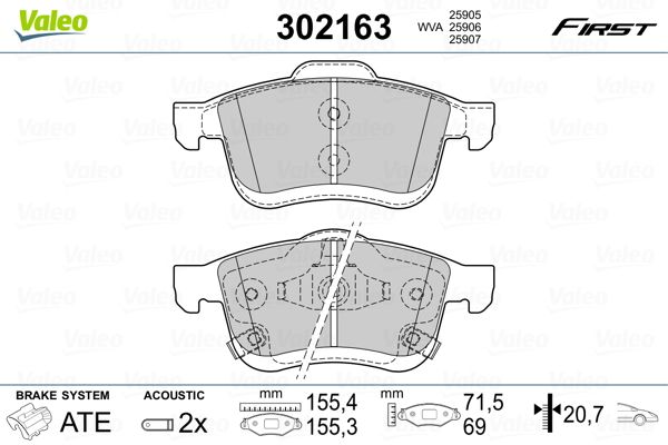 Brake Pad Set, disc brake VALEO 302163