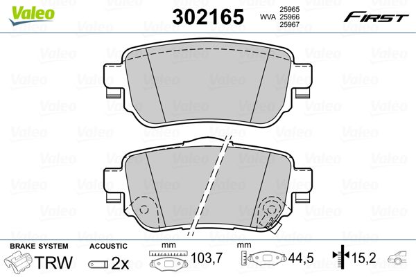 Stabdžių trinkelių rinkinys, diskinis stabdys VALEO 302165