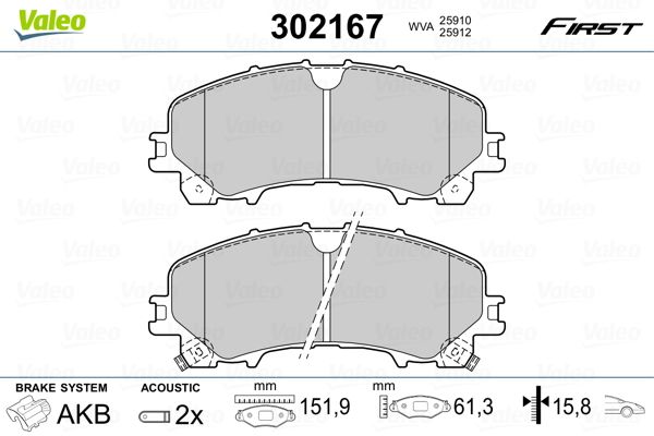 Brake Pad Set, disc brake VALEO 302167