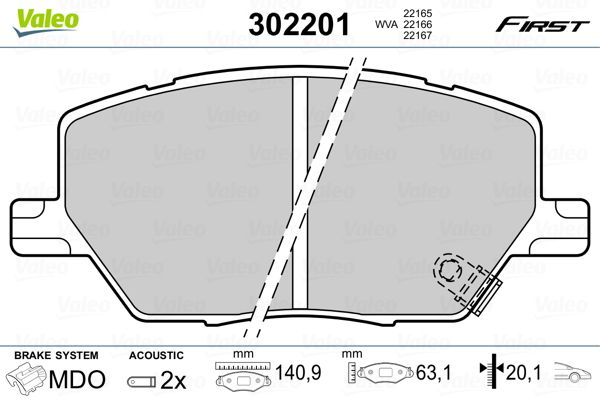 Brake Pad Set, disc brake VALEO 302201