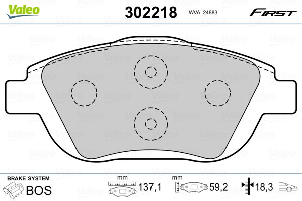 Комплект гальмівних накладок, дискове гальмо VALEO 302218