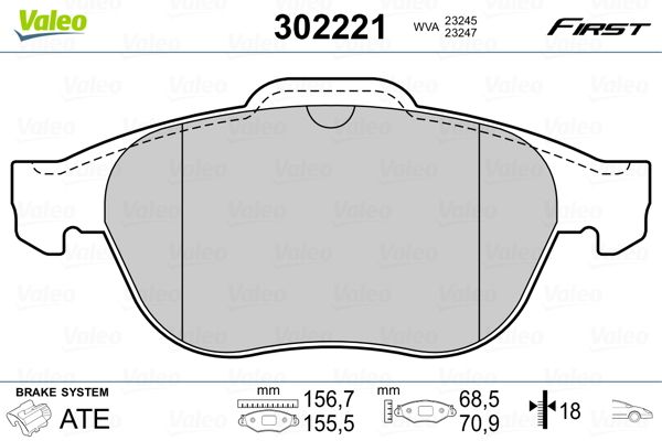 Stabdžių trinkelių rinkinys, diskinis stabdys VALEO 302221