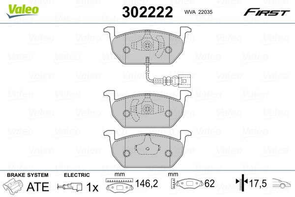 Комплект гальмівних накладок, дискове гальмо VALEO 302222