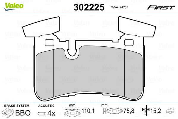 Комплект гальмівних накладок, дискове гальмо VALEO 302225