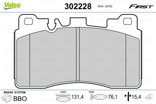 Комплект гальмівних накладок, дискове гальмо VALEO 302228