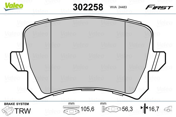 Stabdžių trinkelių rinkinys, diskinis stabdys VALEO 302258