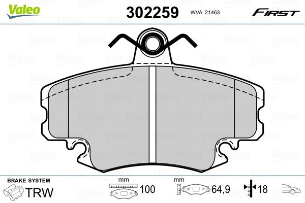 Brake Pad Set, disc brake VALEO 302259