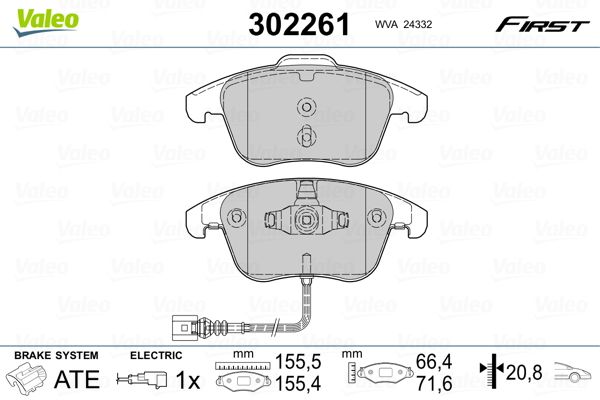Комплект гальмівних накладок, дискове гальмо VALEO 302261