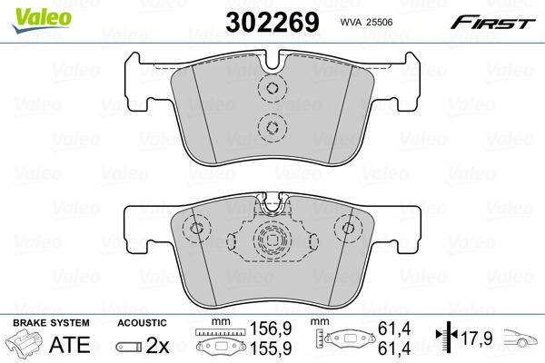 Комплект гальмівних накладок, дискове гальмо VALEO 302269