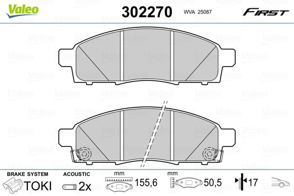 Комплект гальмівних накладок, дискове гальмо VALEO 302270