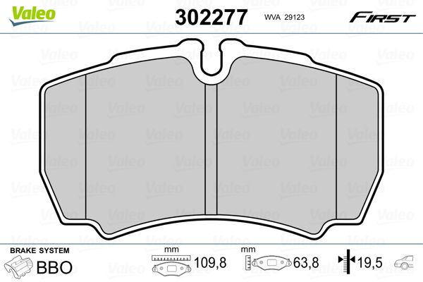 Brake Pad Set, disc brake VALEO 302277