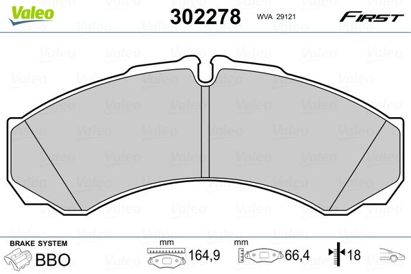 Комплект гальмівних накладок, дискове гальмо VALEO 302278