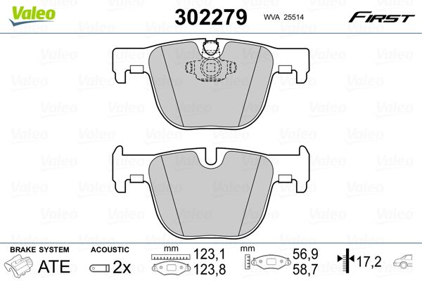 Stabdžių trinkelių rinkinys, diskinis stabdys VALEO 302279