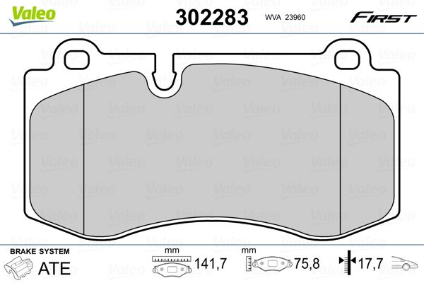 Комплект гальмівних накладок, дискове гальмо VALEO 302283