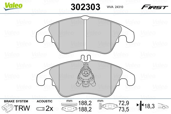 Stabdžių trinkelių rinkinys, diskinis stabdys VALEO 302303