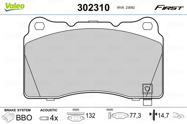 Комплект гальмівних накладок, дискове гальмо VALEO 302310