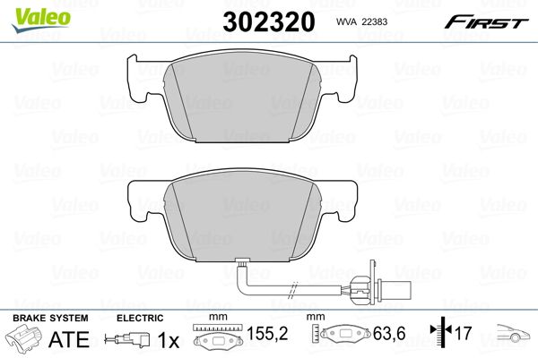 Stabdžių trinkelių rinkinys, diskinis stabdys VALEO 302320