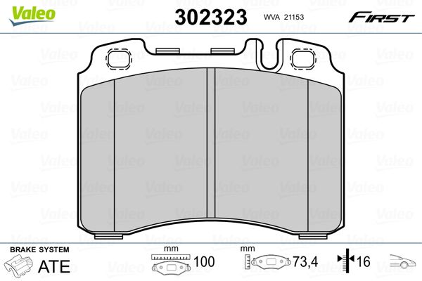 Brake Pad Set, disc brake VALEO 302323