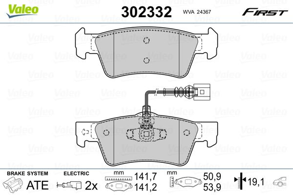 Комплект гальмівних накладок, дискове гальмо VALEO 302332