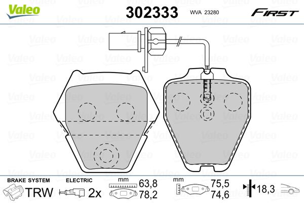 Stabdžių trinkelių rinkinys, diskinis stabdys VALEO 302333