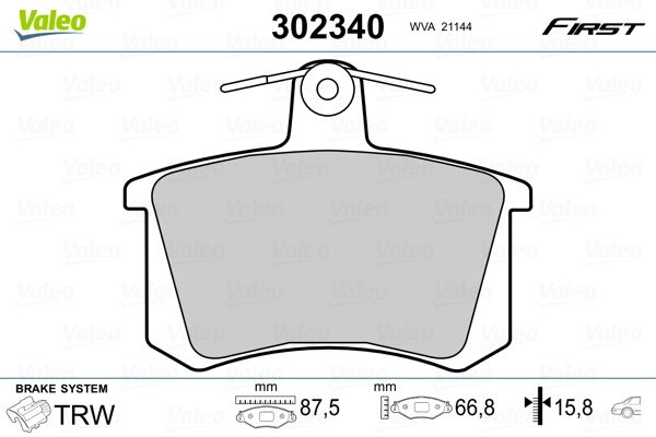 Brake Pad Set, disc brake VALEO 302340