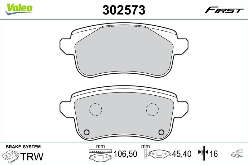 Комплект гальмівних накладок, дискове гальмо VALEO 302573