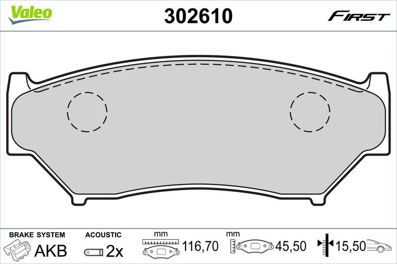 Комплект гальмівних накладок, дискове гальмо VALEO 302610