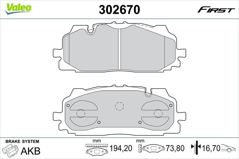 Комплект гальмівних накладок, дискове гальмо VALEO 302670