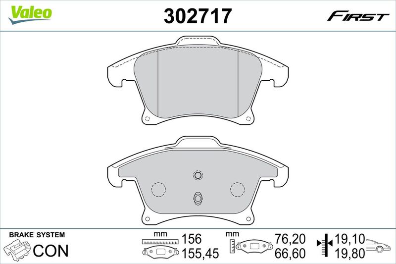 Комплект гальмівних накладок, дискове гальмо VALEO 302717