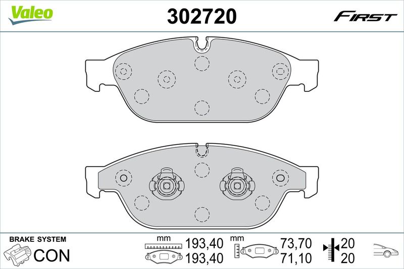 Комплект гальмівних накладок, дискове гальмо VALEO 302720