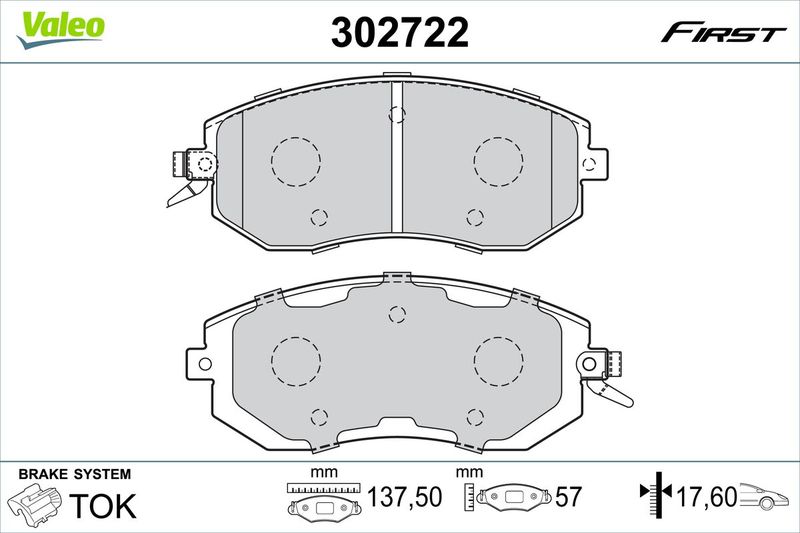 Комплект гальмівних накладок, дискове гальмо VALEO 302722