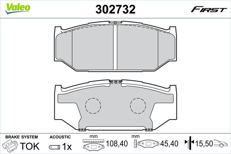 Комплект гальмівних накладок, дискове гальмо VALEO 302732