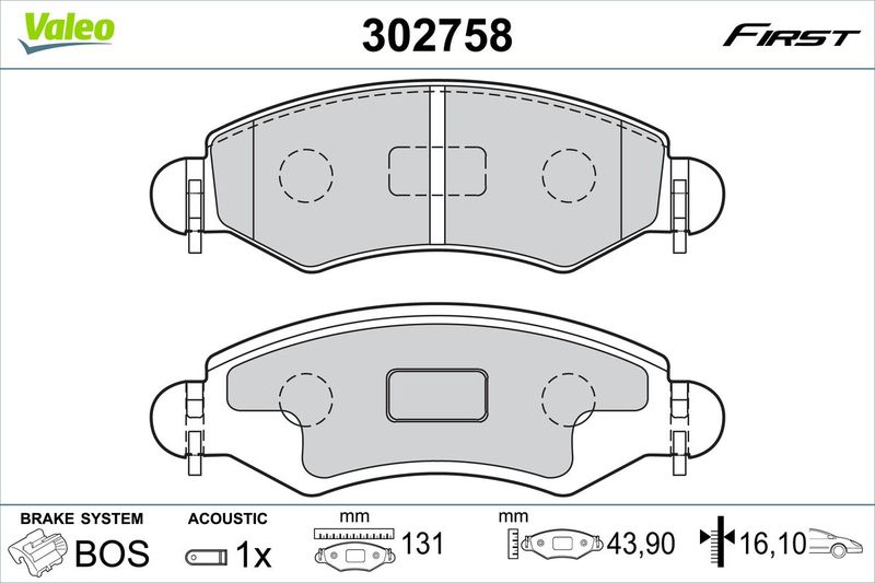 Brake Pad Set, disc brake VALEO 302758