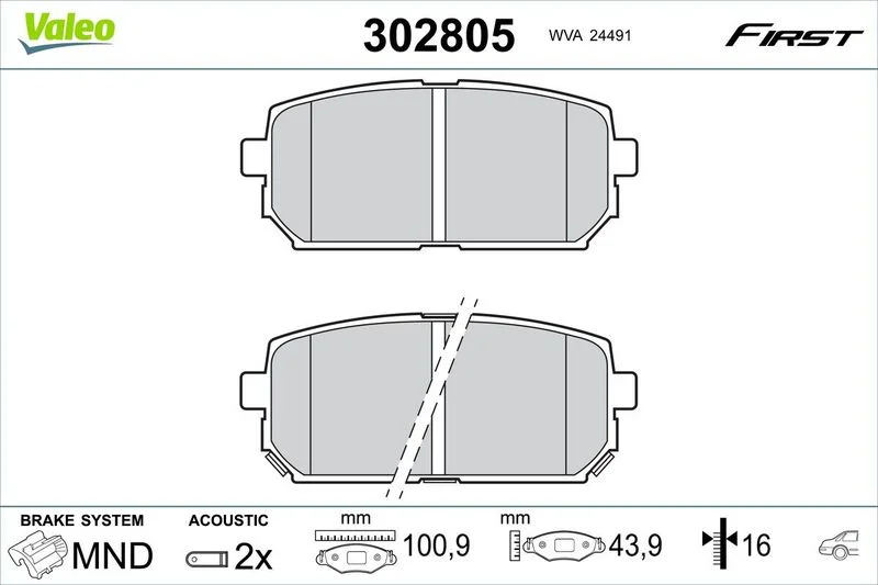 Stabdžių trinkelių rinkinys, diskinis stabdys VALEO 302805