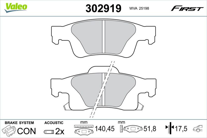 Комплект гальмівних накладок, дискове гальмо VALEO 302919