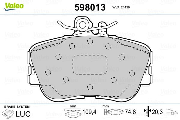 Brake Pad Set, disc brake VALEO 598013