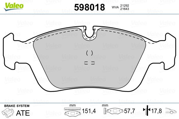 Комплект гальмівних накладок, дискове гальмо VALEO 598018