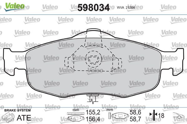 Stabdžių trinkelių rinkinys, diskinis stabdys VALEO 598034