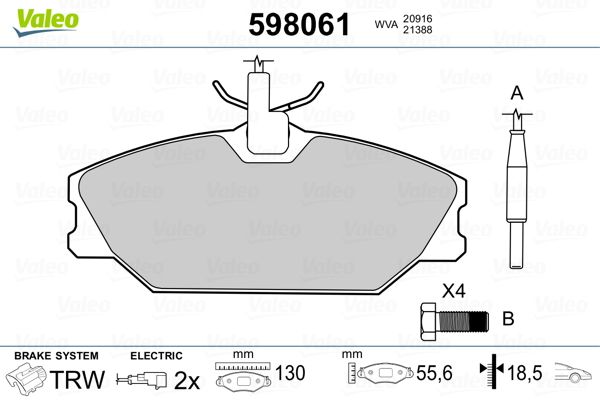 Brake Pad Set, disc brake VALEO 598061