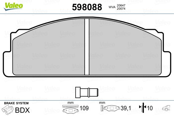 Комплект гальмівних накладок, дискове гальмо VALEO 598088