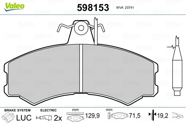 Brake Pad Set, disc brake VALEO 598153