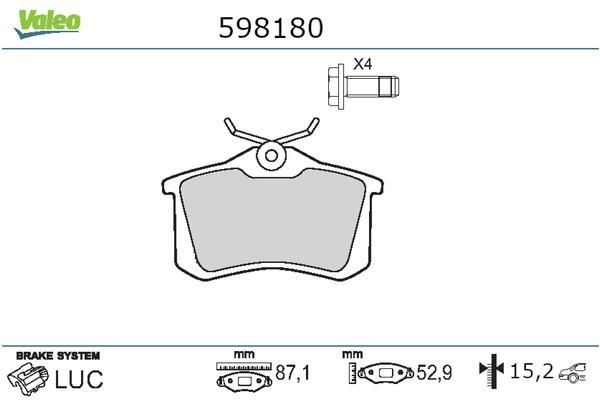 Brake Pad Set, disc brake VALEO 598180