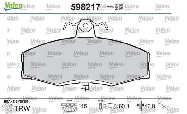 Stabdžių trinkelių rinkinys, diskinis stabdys VALEO 598217